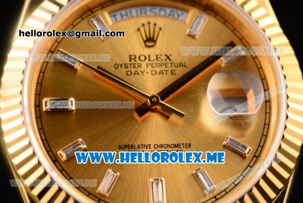 Rolex Day-Date Swiss ETA 2836 Automatic Yellow Gold Case/Bracelet with Stick Markers and Yellow Gold Dial (BP) - Click Image to Close